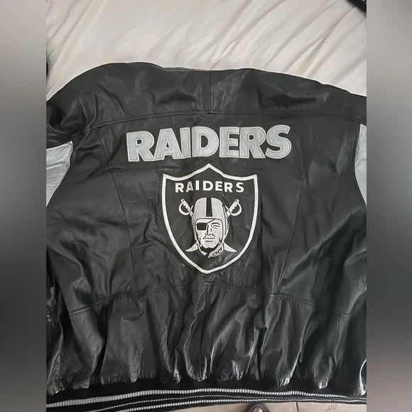 LARGE vintage raiders leather jacket